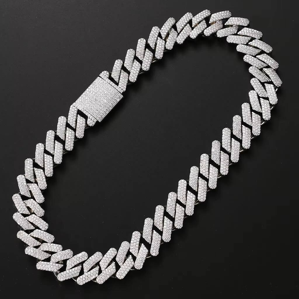 Lifeng Jewelry Iced Out Men Hip Hop Cuban Link Chain Full VVS Moissanite Cuban Chain Necklace Silver Platinum Plated Chain