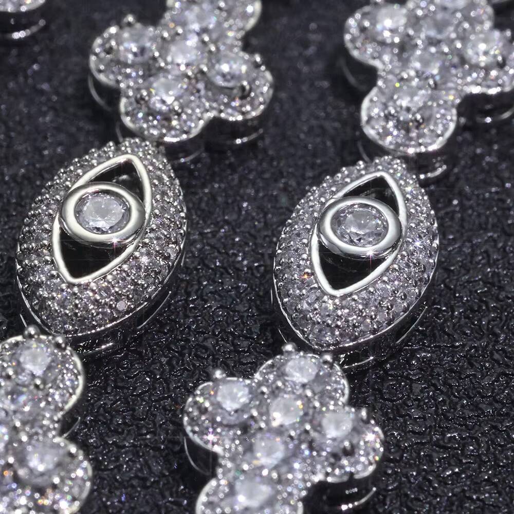 NUOYA 10mm 925 Silver VVS Moissanite Eye Cross Necklace Gold Plated Cuban Chain Mens Hip Hop Jewelry Gift