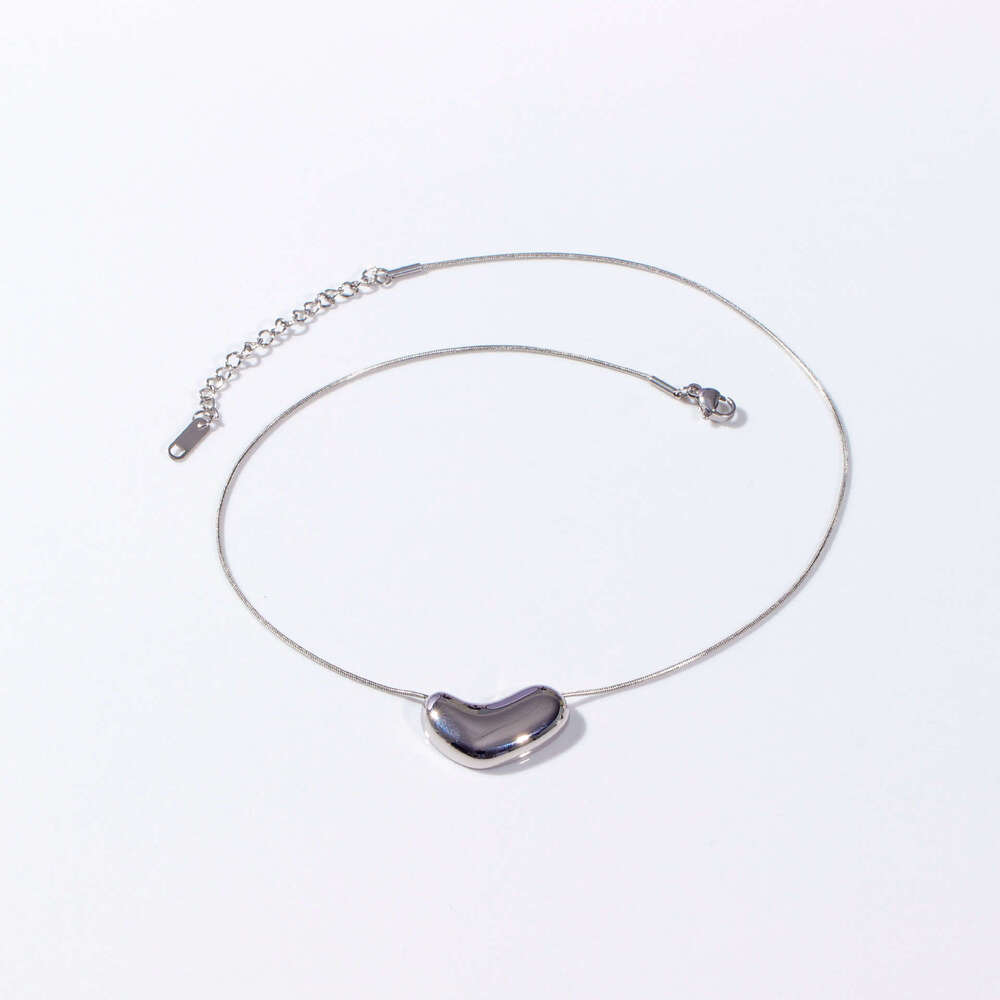 Mirror Stainless Steel Glossy Heart Love New Small Gold Bead Light Niche Necklace