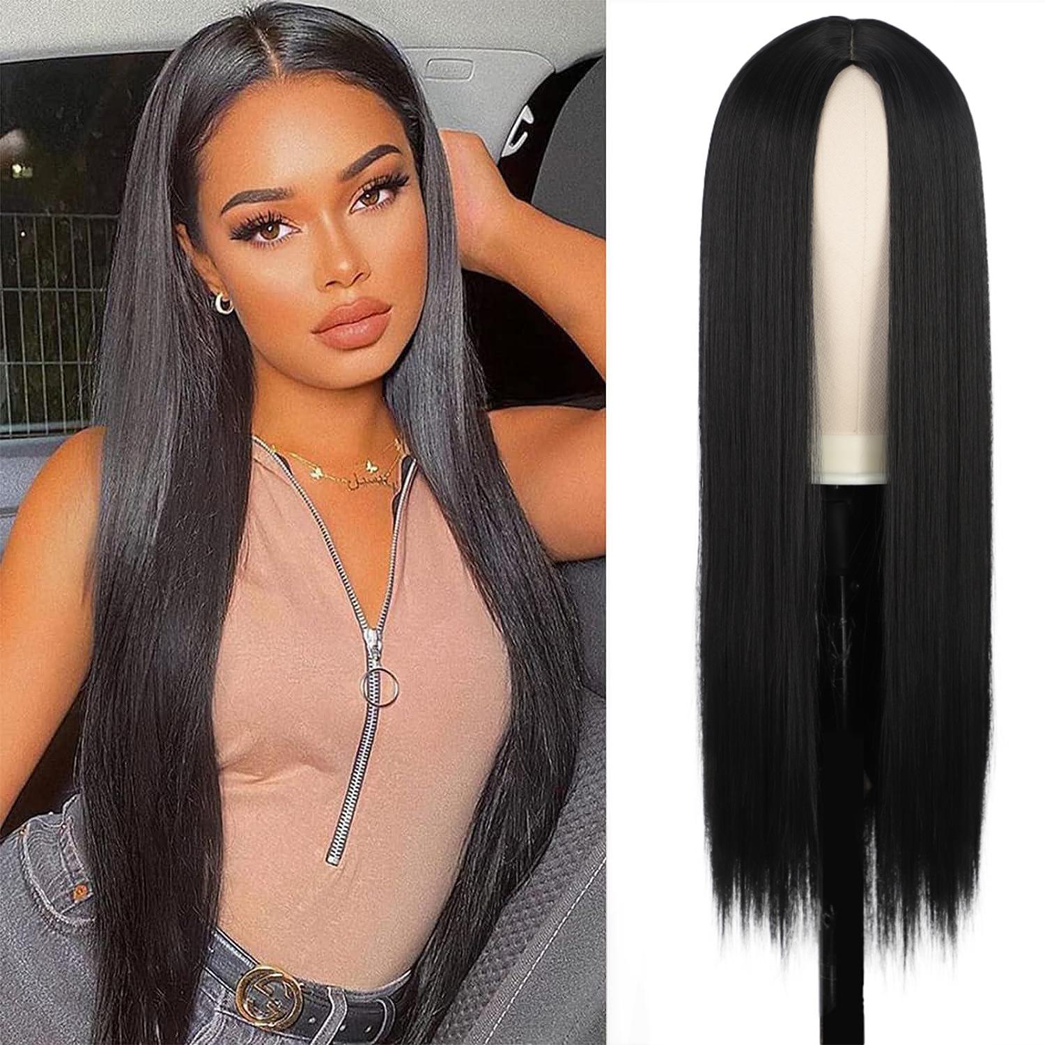 Straight Wig Black Lace Front Wig Simulating Human Hair HD Natural Straight Hair Ladies Transparent Synthetic Synthetic WigsWig