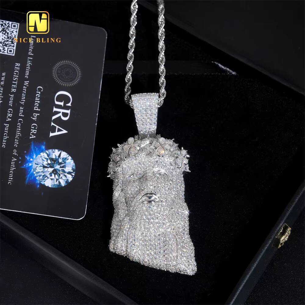 Iced Out 3D Fine Custom Hip Hop Men Jewelry Pendant Pear Cut VVS Moissanite Full Diamond Silver Plated 925 Silver Jesus Pendant
