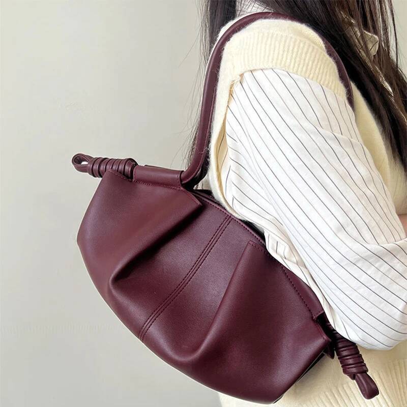 Cloud Dumpling Lady Handbag New Drawstring Design Pleated Adjustable Strap Crossbody Shiny Texture Korea Shoulder Bag