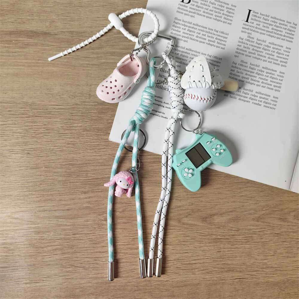 Macaron Color Series Game Console Keychain White Baseball Braided Rope Pendant Unisex Bag Charm