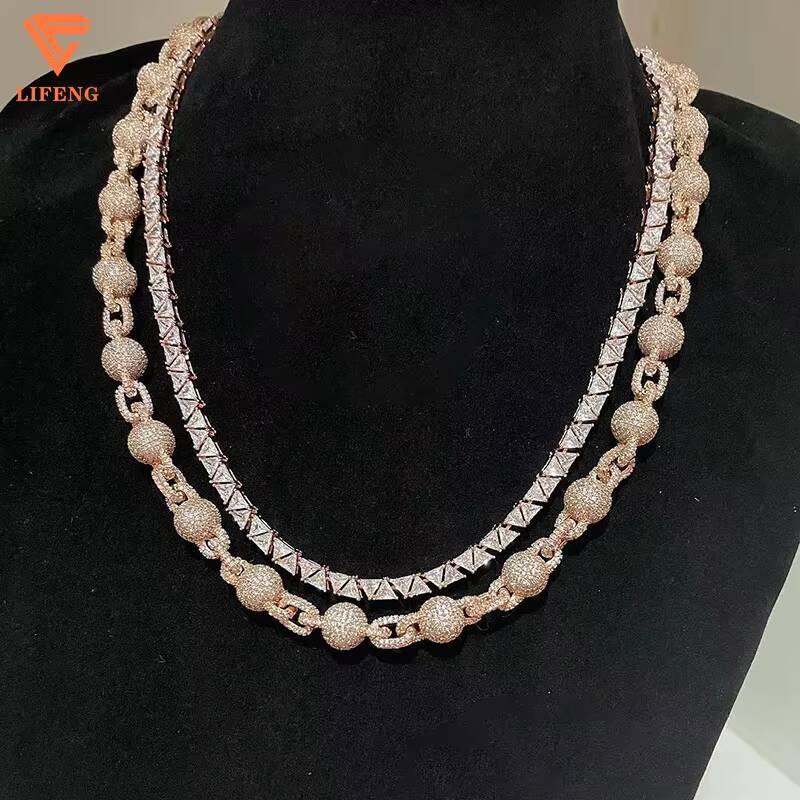 High Quality 10mm Bead Round Ball Link Chain 925 Sterling Silver Iced Out VVS Diamond Moissanite Ball Rapper Necklace for Men