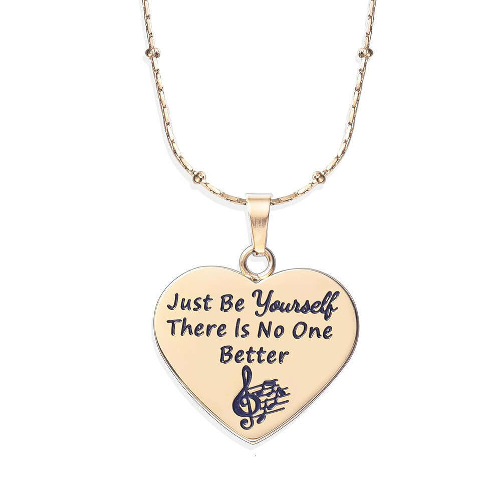 New Be Yourself English Heart Pendant Musical Note Heart-shaped Tag Stainless Steel Necklace Niche Design