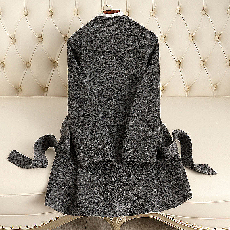 C42604 New autumn and winter lace-up lapel slim wool coat