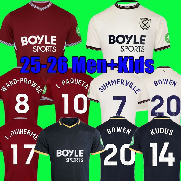 BOWEN FULLKRUG WEST HAMe 25 26 united Soccer Jerseys WARD-PROWSE 2025 2026 L.PAQUETA ANTONIO football shirt RODRIGUEZ home away black jersey Men kids sets