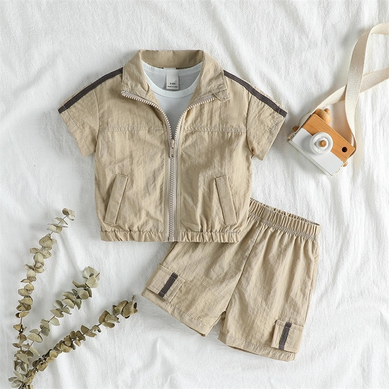 Bbaby Boys For 1-3Y Set Summer Cool Boys Zipper Short Sleeve Coat Sports Shorts Kids Clothing Suits Wear 250729