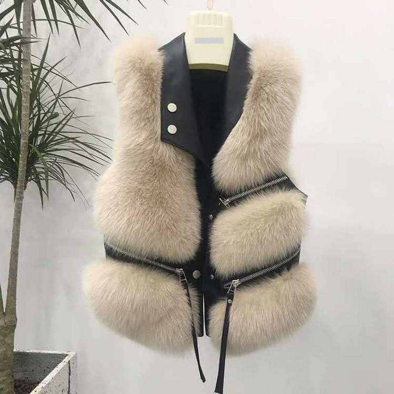 Women's Clothing Coat Haining Manufacturer New Zipper Splicing Short Fur Vest Young Style