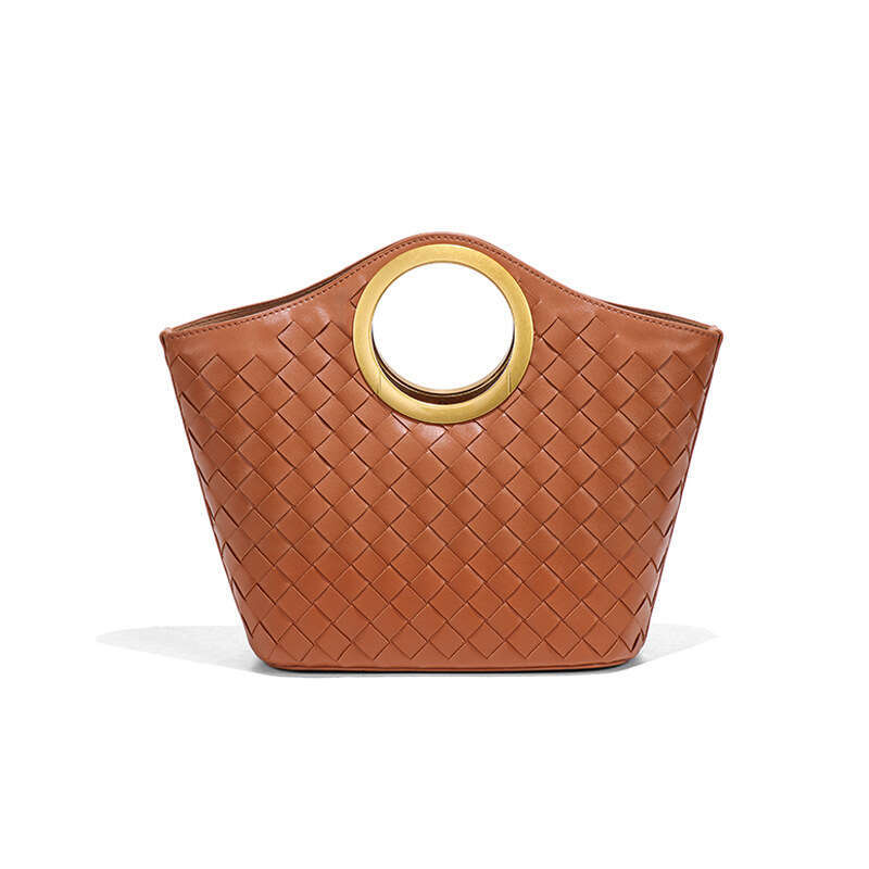 Metal Handle Round Ring Woven Handbag Basket New Fashion Commuter Tote Crossbody Single Shoulder Bag