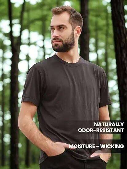 100% Merino Wool T Shirt Men's Base Layer Tee Men 180 GSM Wicking Breathable Quick Dry Anti-Odor Hiking Shirts