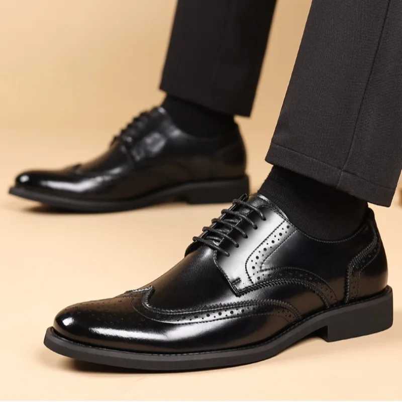 Classic Mens Formal Shoes Fion Casual Leather Shoe Brogue Shoes Cow Leather Business Dress Shoes for Men Wedding Shoe Y250730