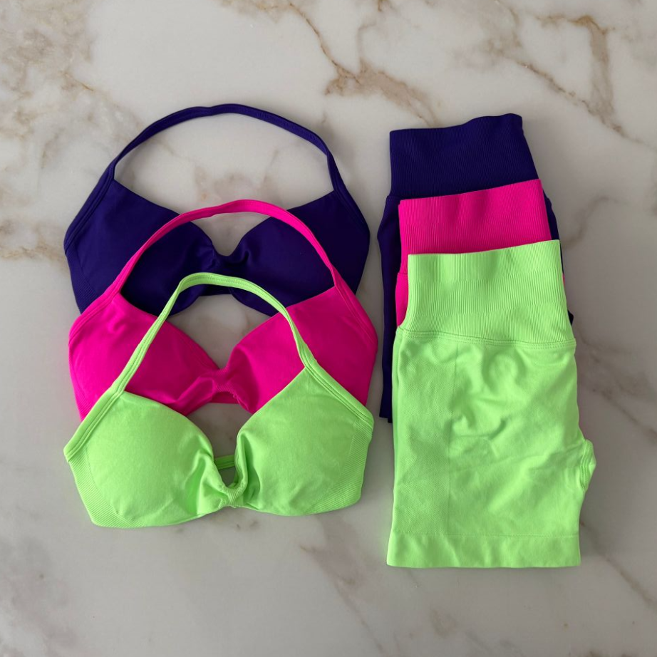 New colors Gym Set Women 2 Piece Strappy Yoga Bra High Waist Workout Scrunch Shorts Sports Suit Fitness Clothes Seamless Yoga Set Backless Tops Outfit