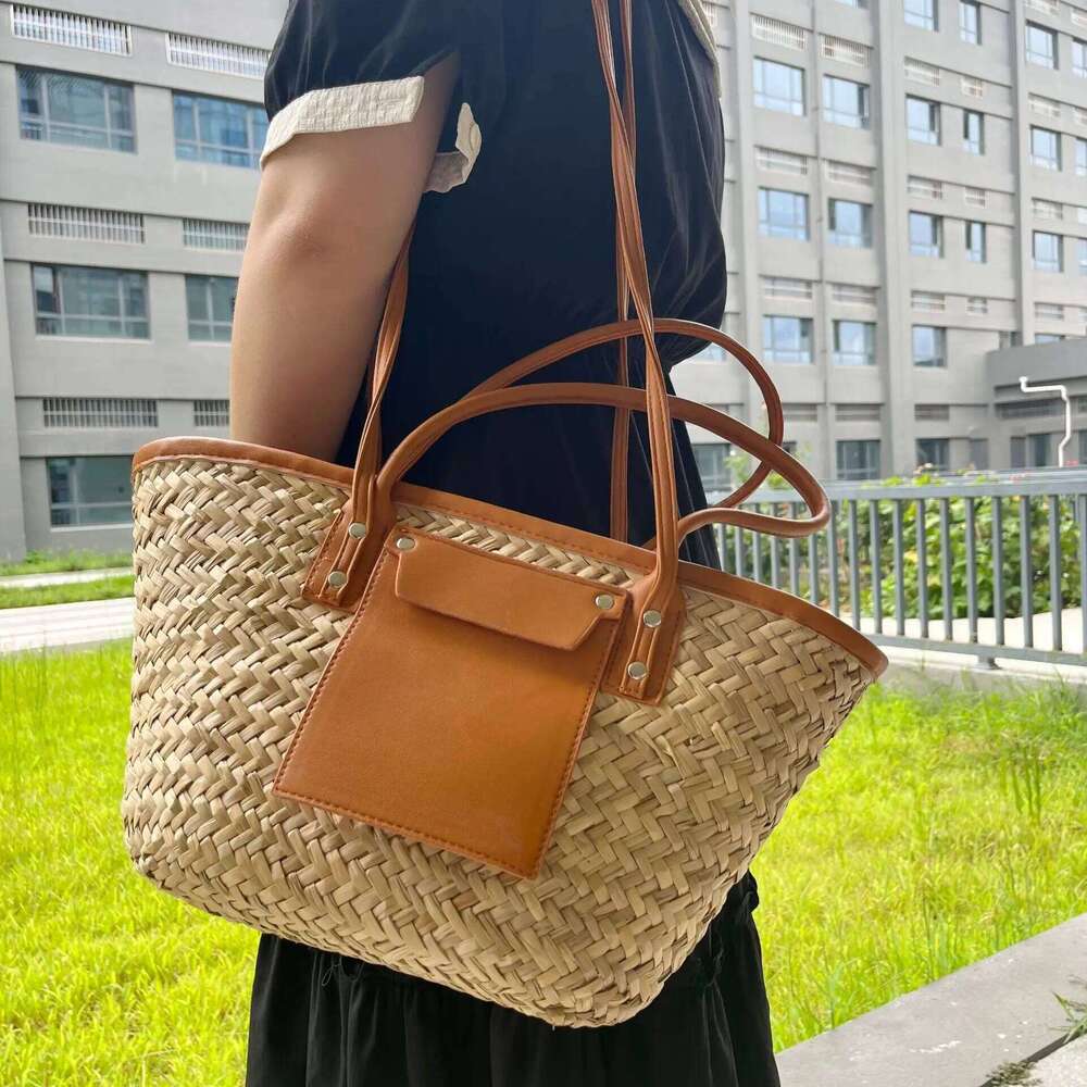 Summer straw 2025 new woven vacation beach customizable letter large capacity crossbody women's hand tote bag
