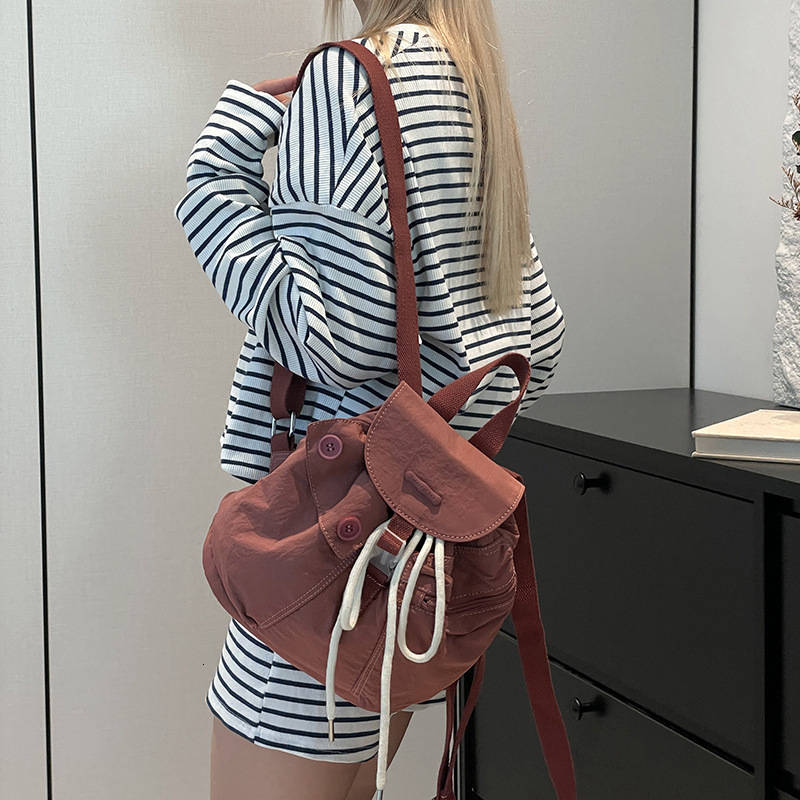 Colorful Fox New Korean Style Ins Women's Niche Design Lightweight Pocket Button Drawstring Backpack ddmymoon