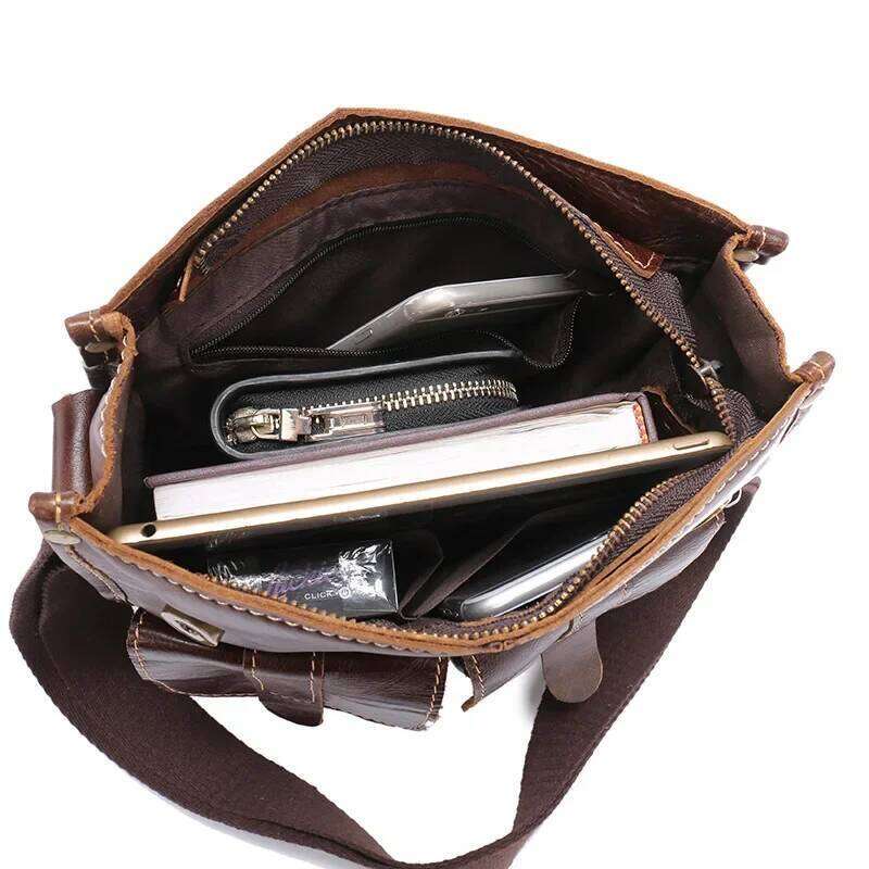 2025 Genuine Male's Crossbody Casual Business Real Leather Men's Messenger Bag Vintage Men Zipper Shoulder Handbags