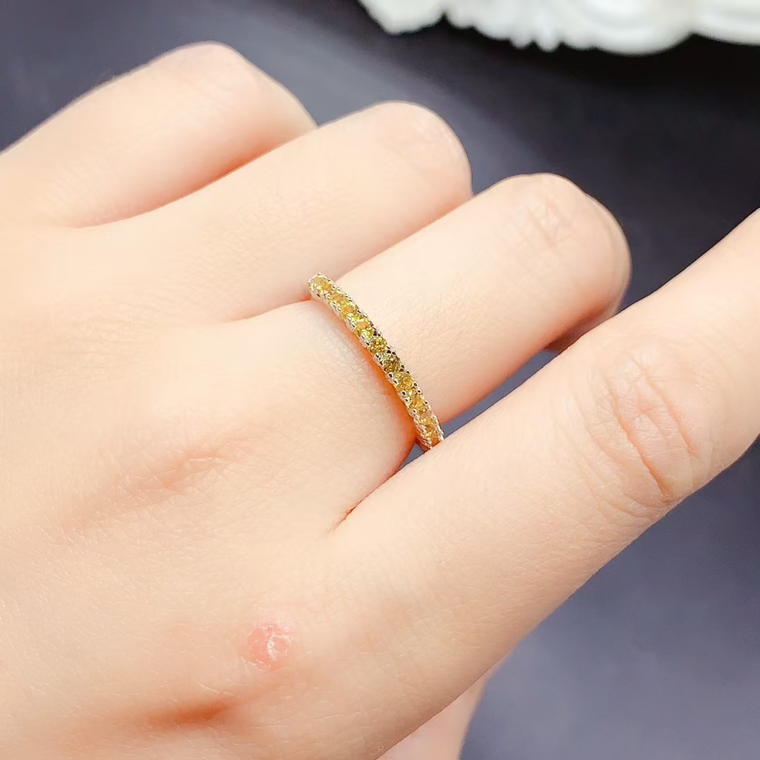 Natural Yellow Sapphire Ring for Daily Wear 13 pieces 2mm genuine Sapphire 925 Silver Ring with 18K Gold Plating gift for women