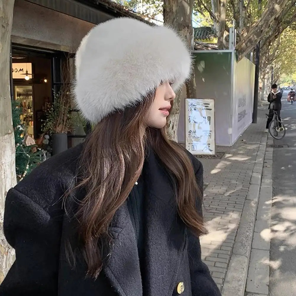 Warm Fluffy Fur Bucket Hat Russian Caps Thick Bucket Hat Autumn Winter Fur Hat Head Cap Winter Hat Panama Cap Christmas Gifts 250724