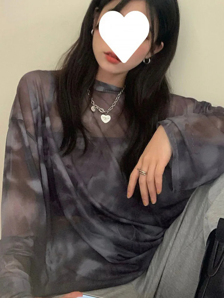 Tshirt Women Tie Dye Long Sleeve Ladies Spring Loose High Street Stylish Thin Leisure Minimalist Harajuku Ins Comfortable Chic 250729