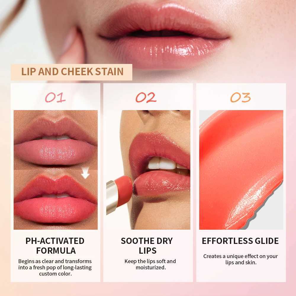 4 Colors PH-Activated Lip and Cheek Stain Formula Delivers Long-Lasting Natural Color Change Hydrating Botanical Oils Lips Care G250728