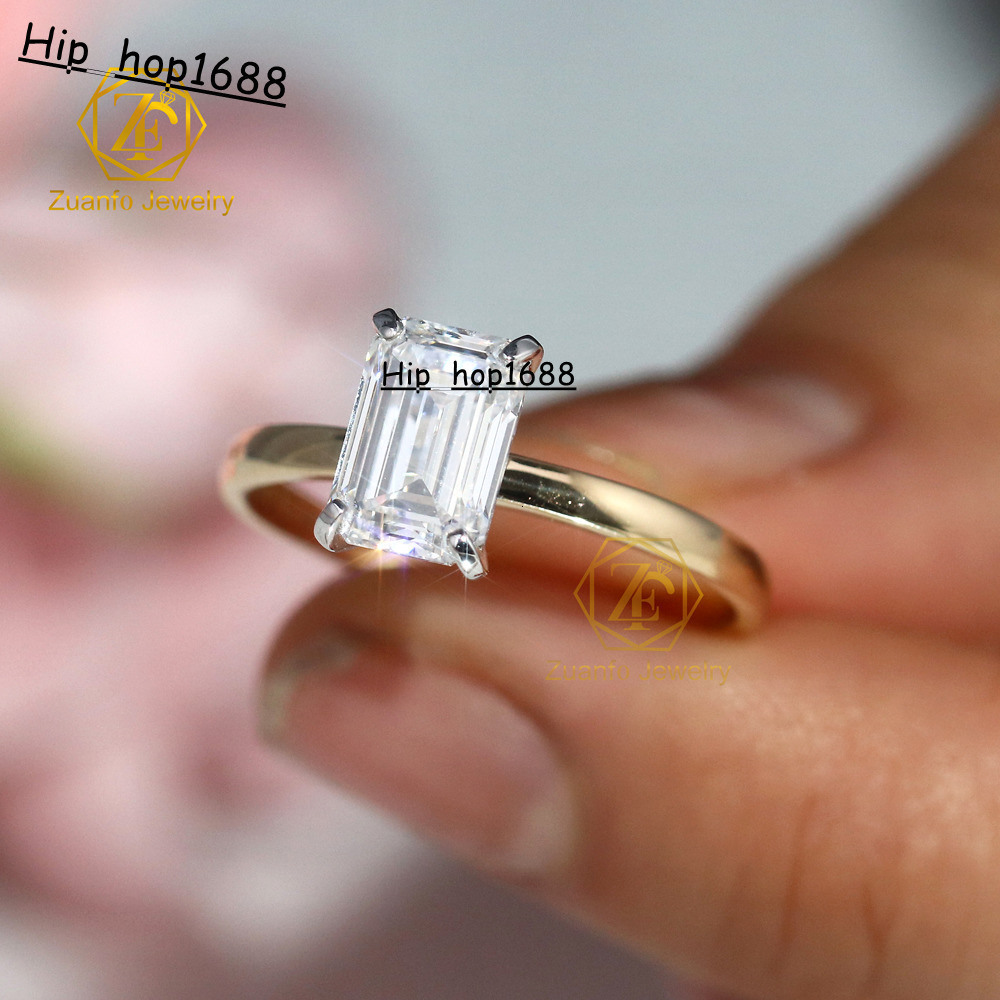 Custom Fine Jewelry DEF VVS Emerald Cut Lab Grown Diamond Ring Gold Jewelry Wedding Engagement Ring