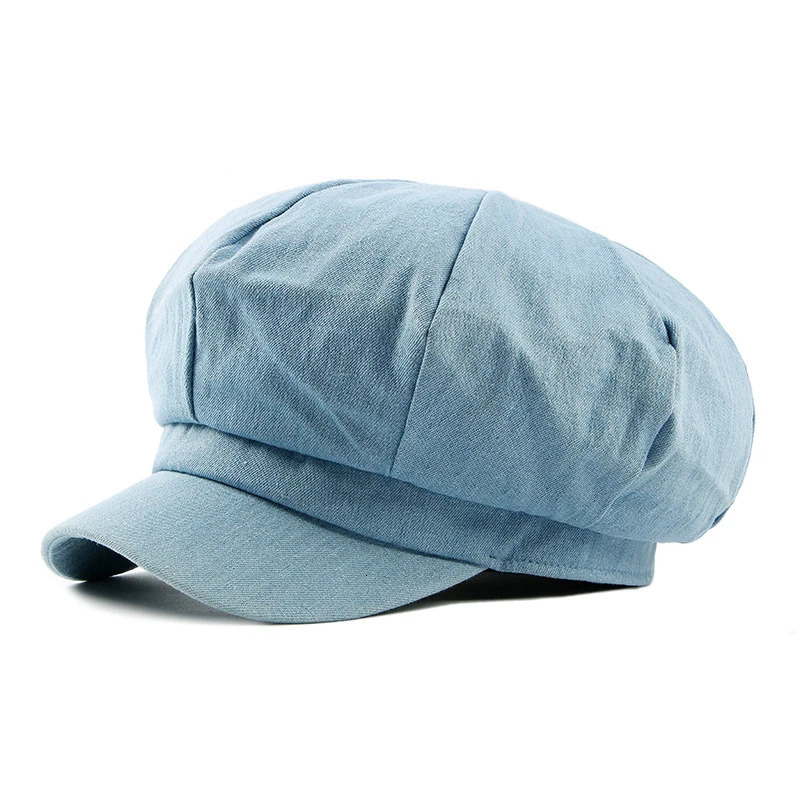 HT1618 Western Style Men Women Caps Hats Casual Solid Denim Flat Caps Painter Artist Octagonal Beret Caps Retro Berets 250729