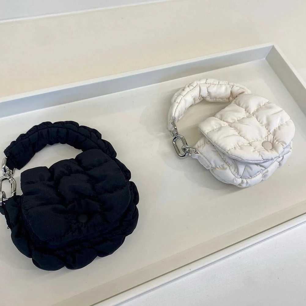 Women Ruched Dumpling Bag Solid Color Cotton Puffer Handbag Pleated Top Handle Bag Flap Bag for Shopping Date Y250729