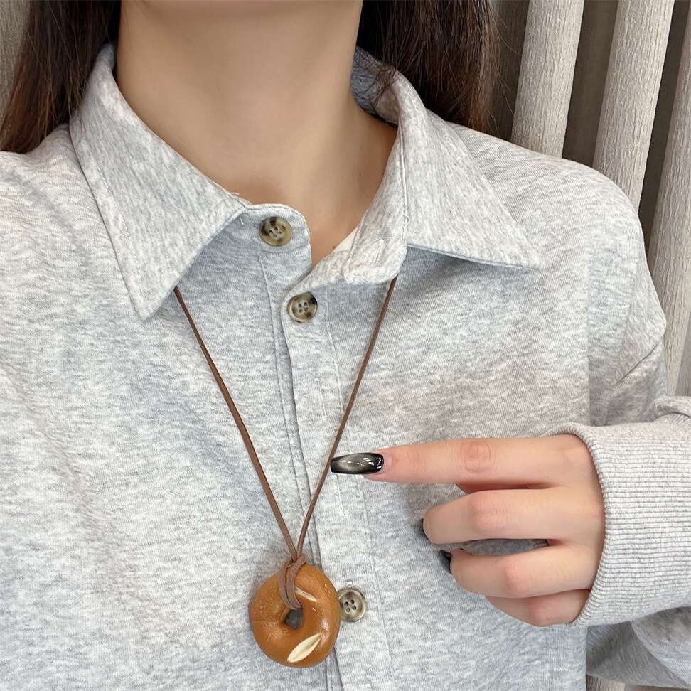 Handmade Bread Lye Knot Croissant Long Pendant Necklace for Women, Unique Sweater Chain Accessory 54c