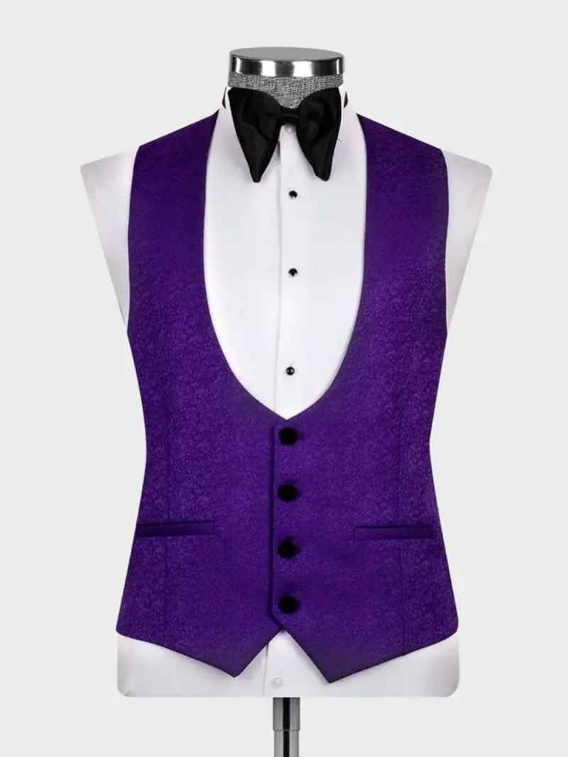 Purple Mens Jacket Suits For Wedding Unique Lapel Groom Tuxedos Party Birthday Formal Wear 2 Pieces With Black Pants Customized