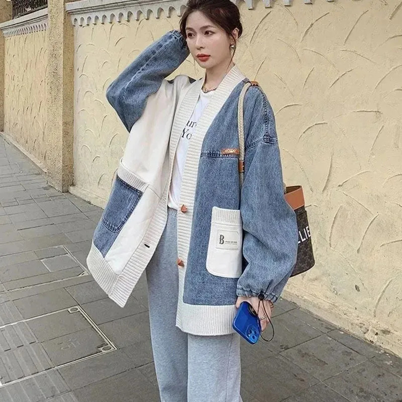 Oversized Womens Denim Coat Autumn n Sense Loose Baseball Jacket Top Fashion Female Sweater Patchwork Outerwear 4XL 250730