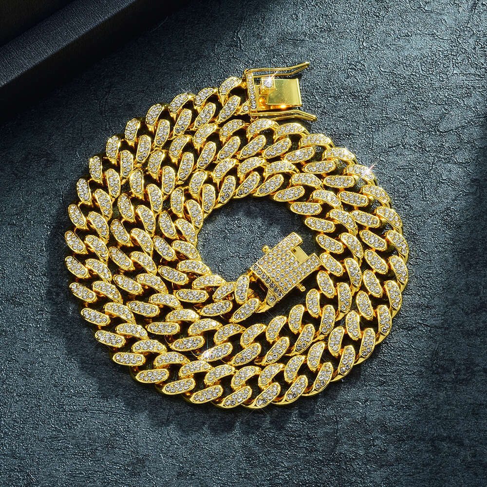 12mm Hip-Hop Trend Full Dia Chain Light Fashion Versatile Alloy Rhinestone Cuban Necklace