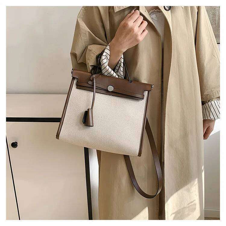 Trendy Color Block Tote Bag Women's Stylish Shoulder Purse With Crossbody Strap For Daily Use