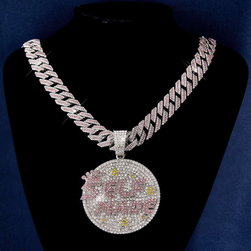 Rhinestone Letter Pendant 15MM Bubble Cuban Chain Hip-Hop Trendy Men's Necklace