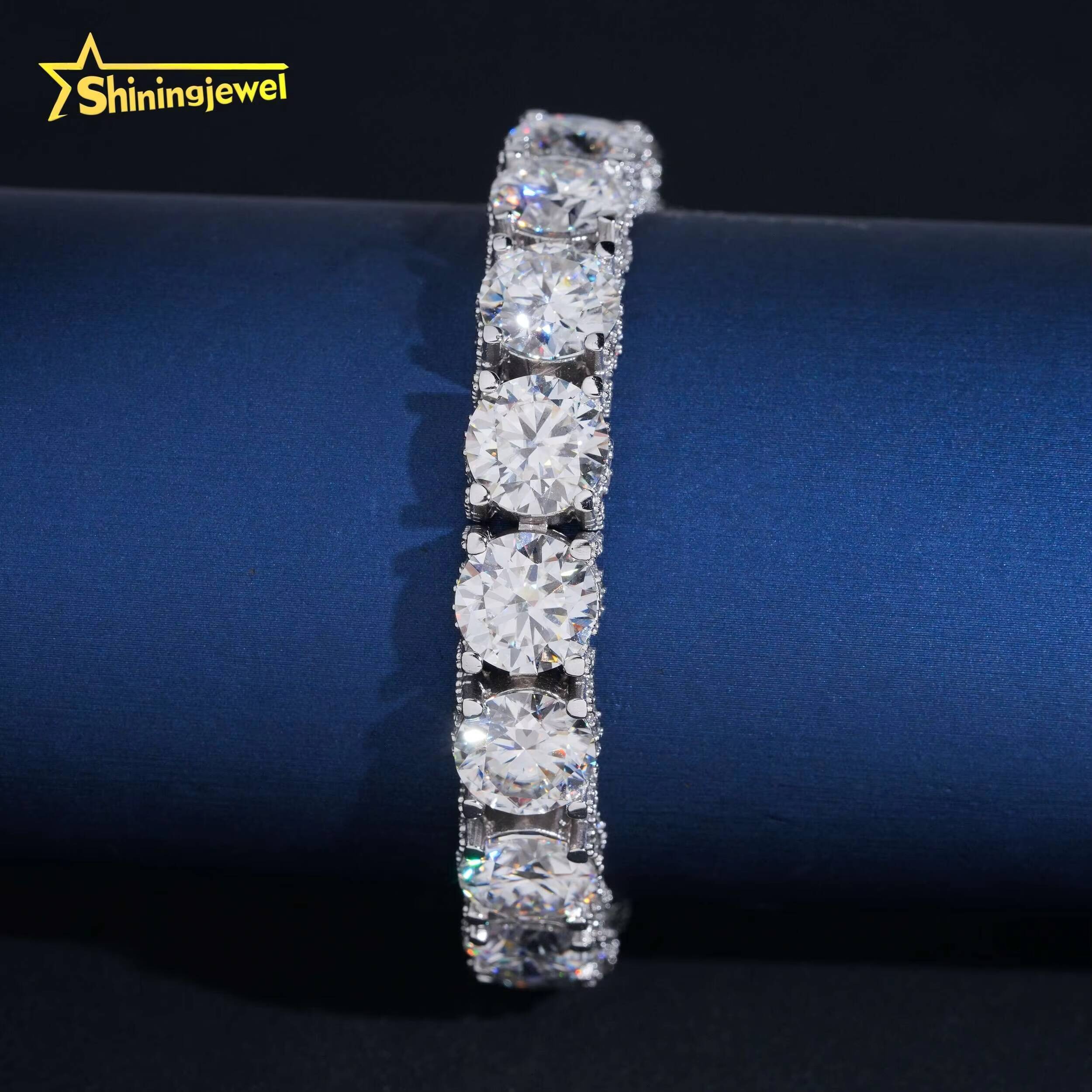 Big Luxury Round 10mm Iced Out Hip Hop 925 Silver D Color Moissanite Diamond Tennis Bracelet