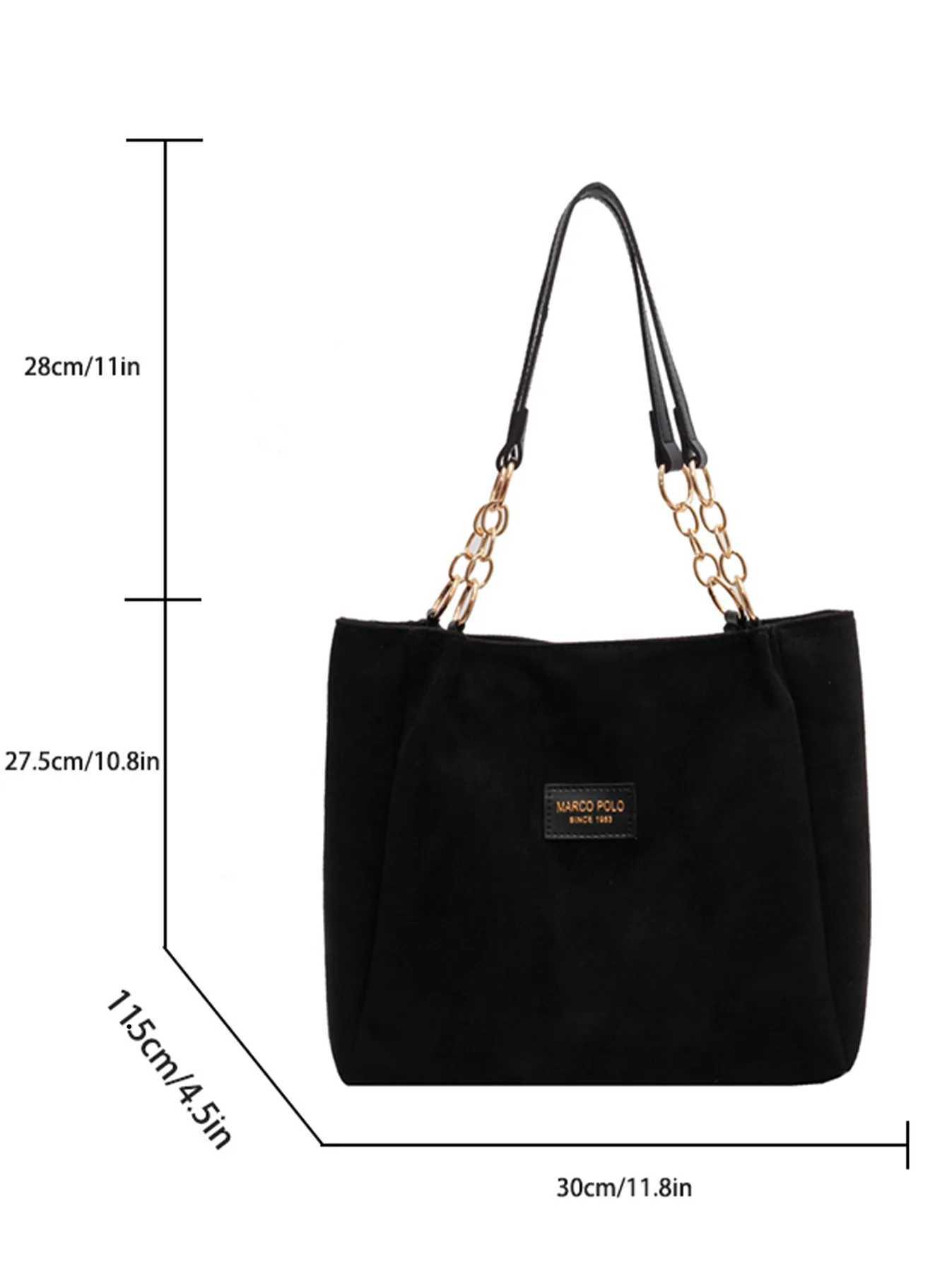 Stylish Suede Shoulder Bag Letterstick Details Chain Trim Tote Handbag Lady High Volume Tote Bag G250729