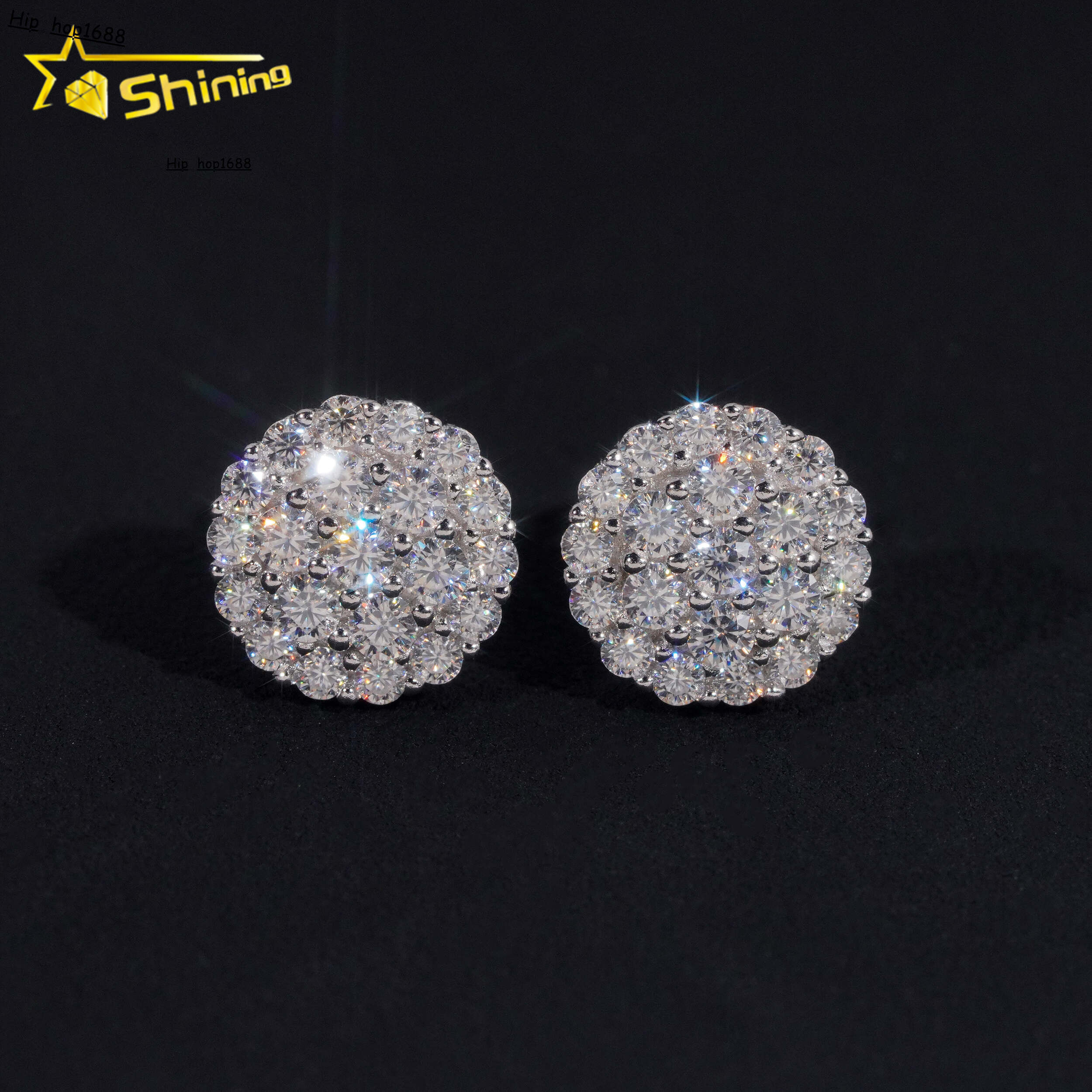 Pass Diamond Tester GRA Certified Stocks VVS Diamond Fully Iced Out 925 Silver Jewelry Moissanite Stud Earrings
