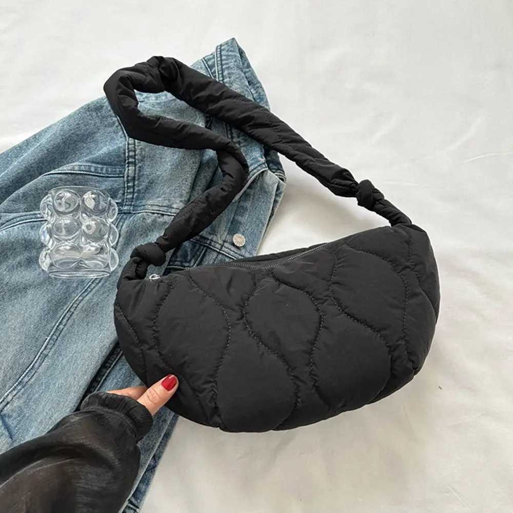 Large Capacity Shoulder Bags Down Cotton Padded Underarm Bags Solid Color Quilted Tote Bag Puffy Handbags Wen Shopping Bag Y250730