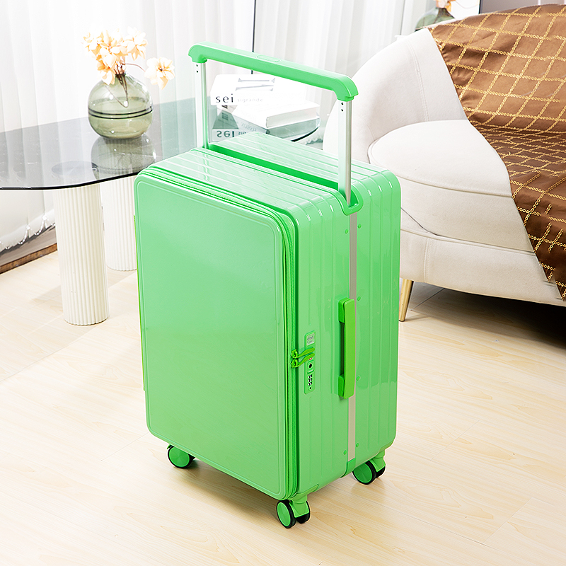 Silent Universal Wheel Luggage with Wide Pull Rod Zipper - Front Opening Cover Boarding Case for Men & Women