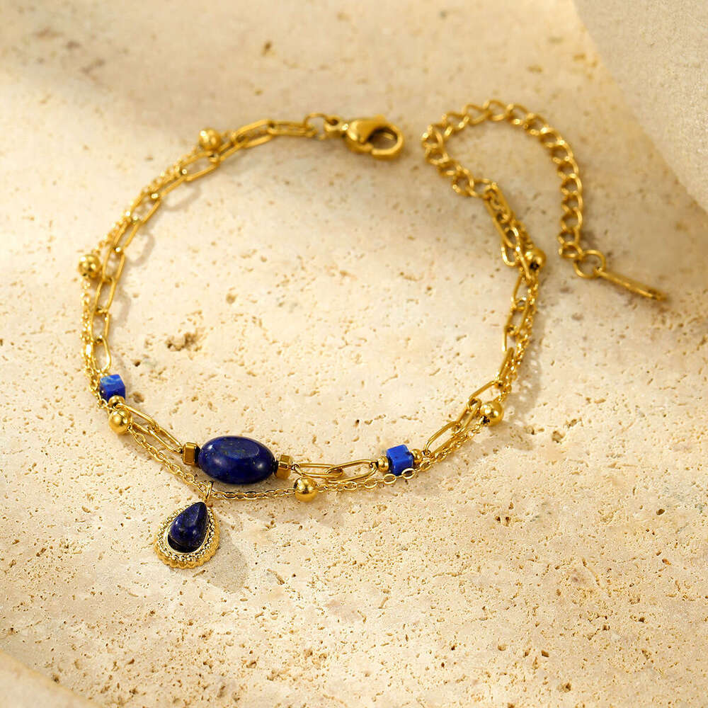 Stainless Steel Fashion Versatile Natural Stone Pendant Layered Bracelet for Women