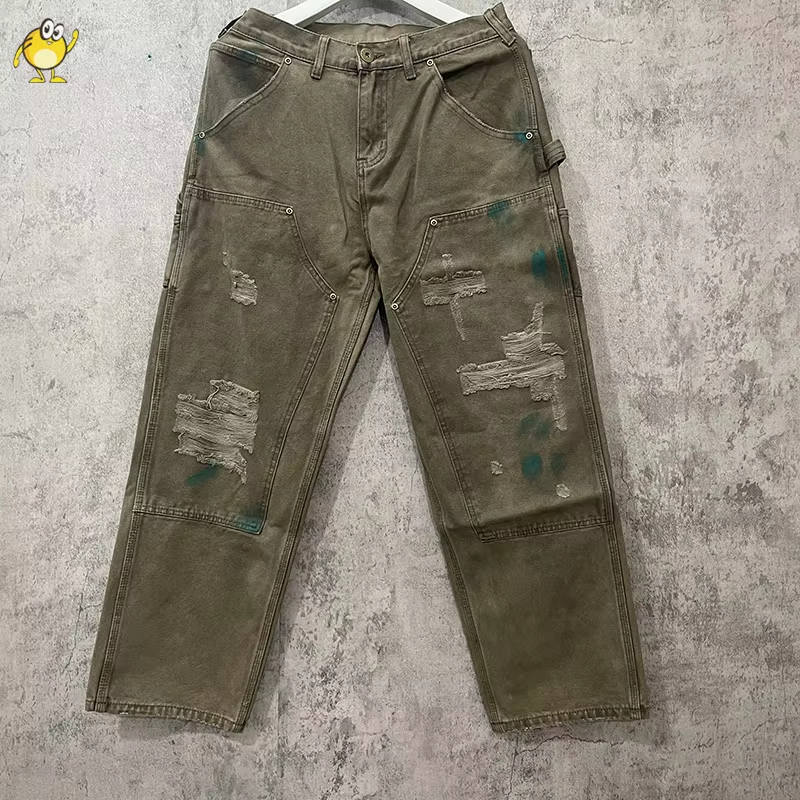 Vintage Washed Cargo Pants Men Woman Best Quality Autumn Winter Fashion High Street Damaged Trousers Joggers Sweatpants