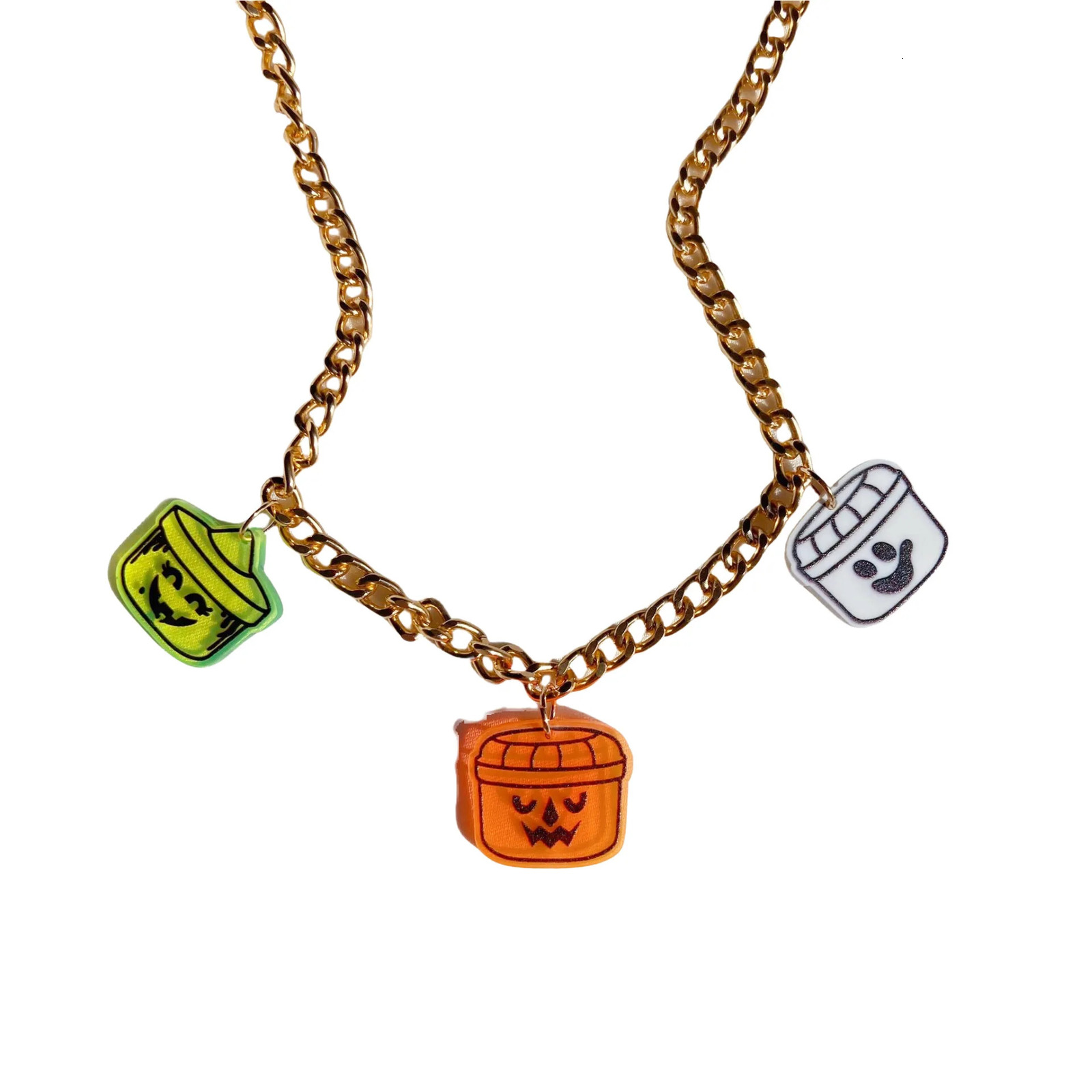 Halloween acrylic pendant necklace bat pumpkin candy ghost cute and funny creative European and American chain necklace 250729