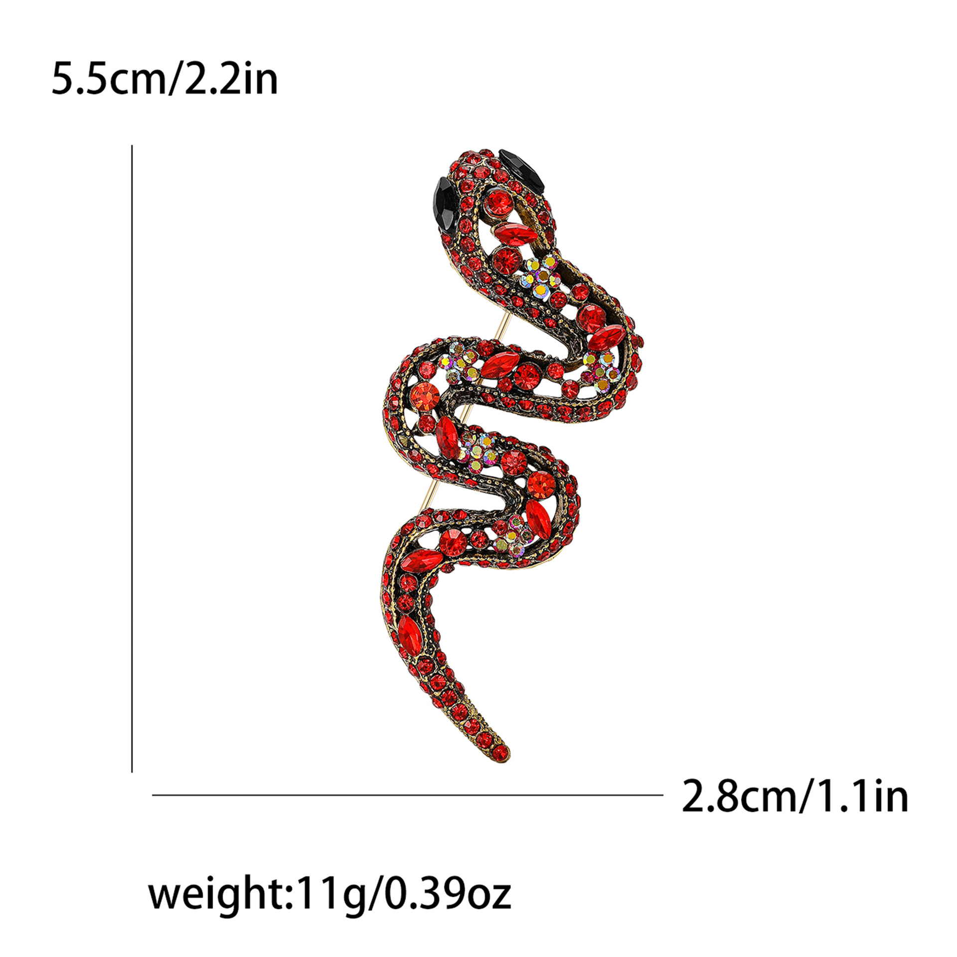 Gold Tone Red Rhinestone - Encrusted Snake Brooch With Colorful Accents Bold Party Jewelry And Gift For Her High Quality And Stylish Jewelry
