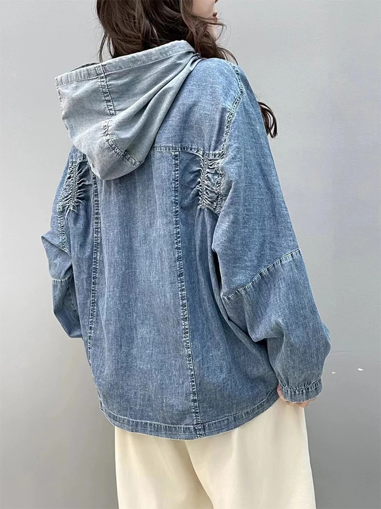 AmaxluluE Spring Fashion Denim Hoodies Women Vintage Hooded Classic Loose Sweatshirts Ladies Harajuku Casual Korean Clothes 250730