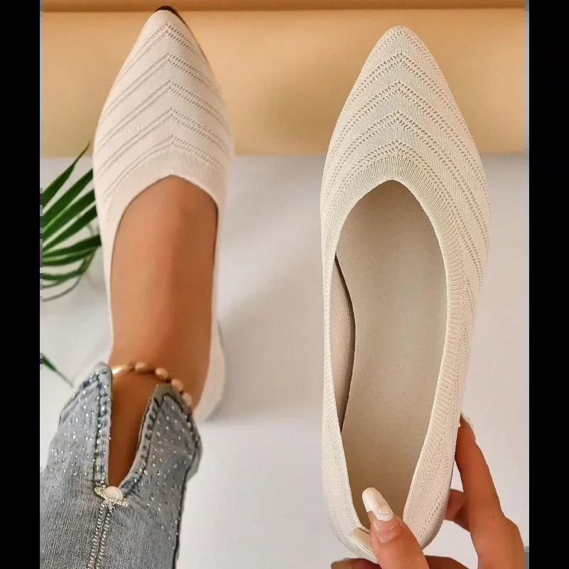 2024 Pointed Toe Flat Office Boat Solid Color Knitted Slip on Shoes Casual Ballet Flats Shoes Women Loafers Zapatos De Mujer 250724