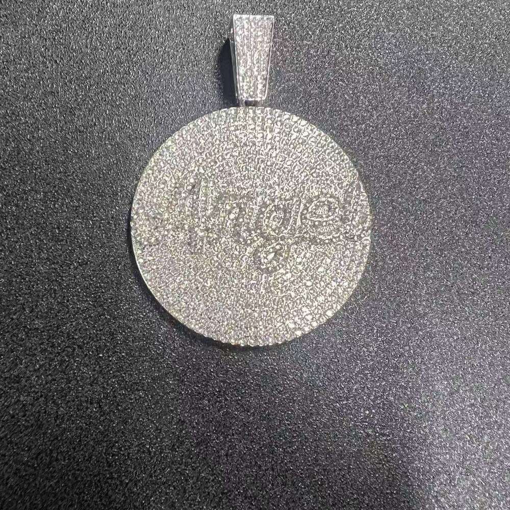Full English Letter Round Pendant Hip Hop Exaggerated Personality Creative Inlaid Dia Cuban Chain Necklace