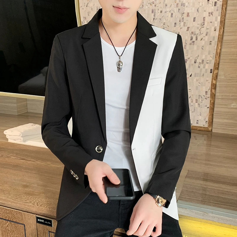 Mens Casual Blazer Korean Fashion Clothes Patchwork Suit Jacket Male Summer Thin Handsome Wear Slim Fit Coat Red White Blue 250724