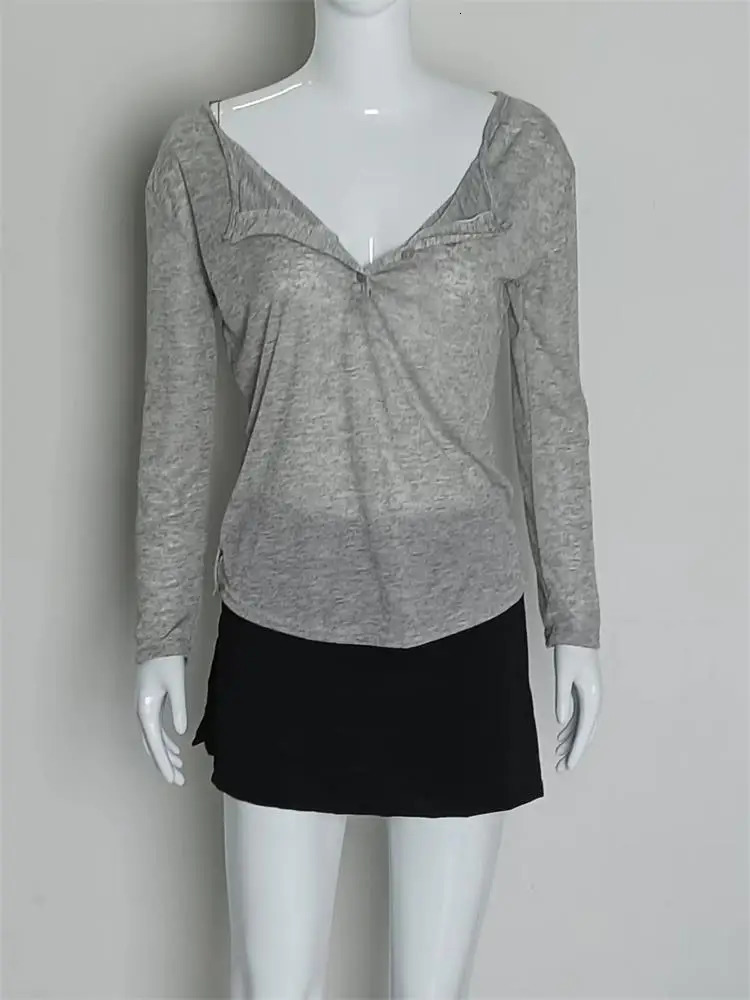 Girls Solid Casual Long Sleeve Tshirt Womens Smock Tops Sexy Thin Transparent Tee Shirts Korean Loose Streetwear 250729