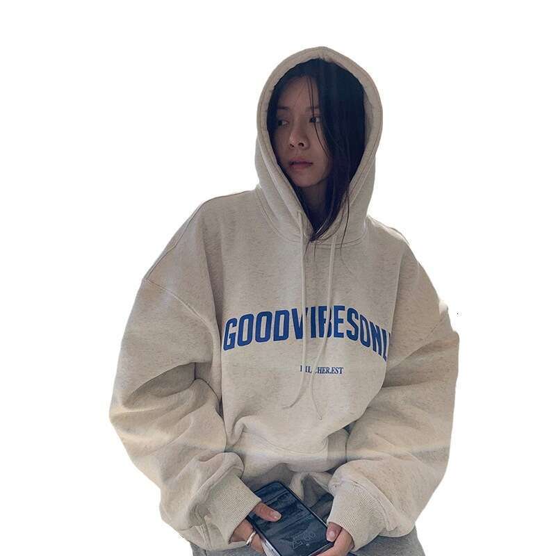 Autumn Winter New Thickened Fleece Printed For Women Ins Style Pullover Loose Hooded 30% Cotton Sweatshirt B5