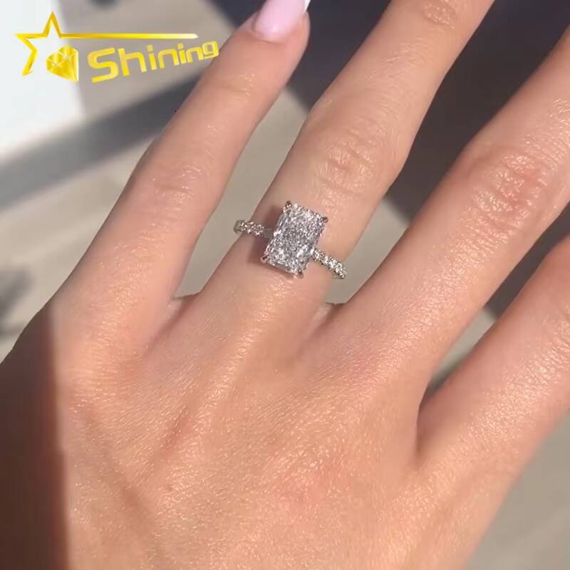 Custom Luxury CVD/HPHT Radiant Lab Diamonds Solitair Plain Band Moissanite Diamonds 10K Real Gold Wedding/Engagement Rings