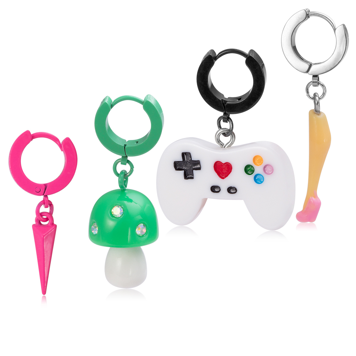 Stainless steel exaggerated personality ear bone nail pointed cone earrings mushroom game controller earrings human puncture jewelry wholesale